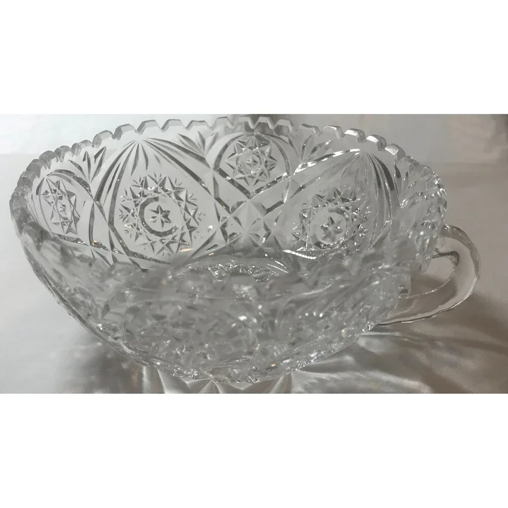 Brilliant Cut Glass Vintage Candy Dish with Glass Handle